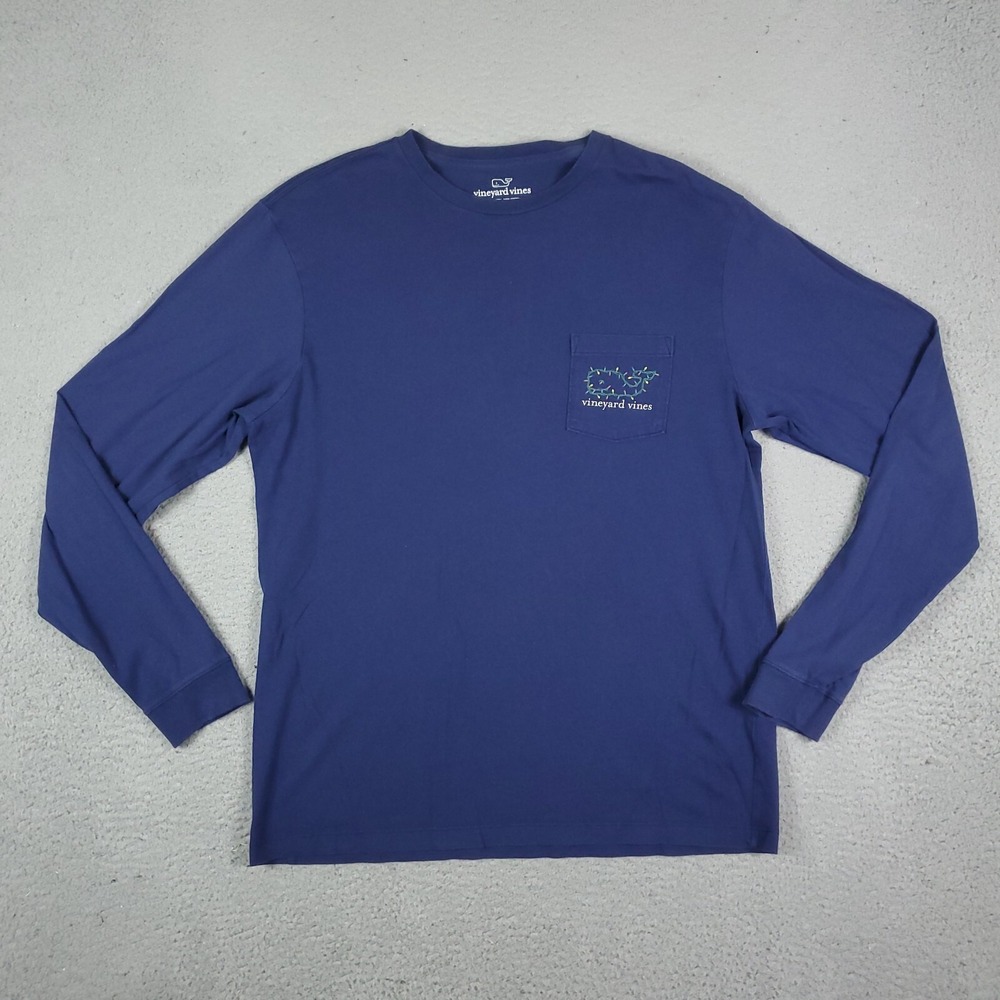 2015 Vineyard Vines Happy Holidays Blue Long Sleeve T-Shirt Mens Size Small